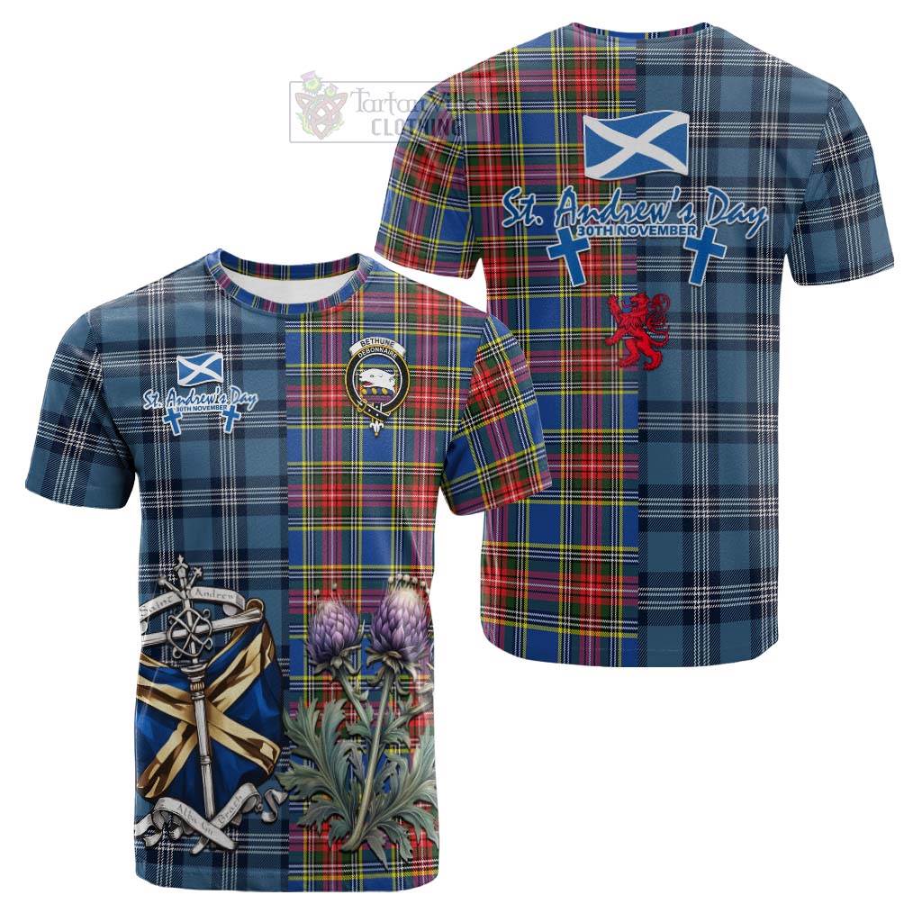 Tartan Vibes Clothing Bethune Tartan Cotton T-shirt Happy St. Andrew's Day Half Tartan Style