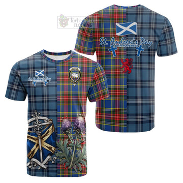 Bethune Tartan Cotton T-shirt Happy St. Andrew's Day Half Tartan Style