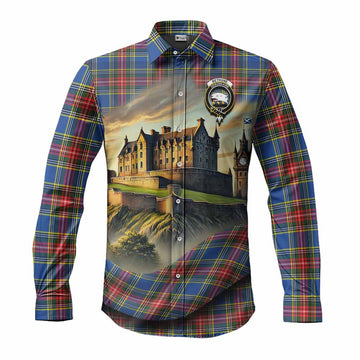 Bethune Tartan Family Crest Long Sleeve Button Shirt with Scottish Ancient Castle Style Men's Shirt S - Tartan Vibes Clothing