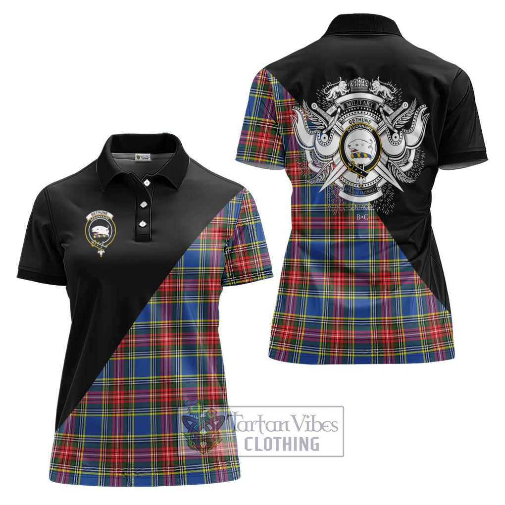 Bethune Tartan Women's Polo Shirt with Family Crest and Military Logo Style Women - Tartanvibesclothing Shop