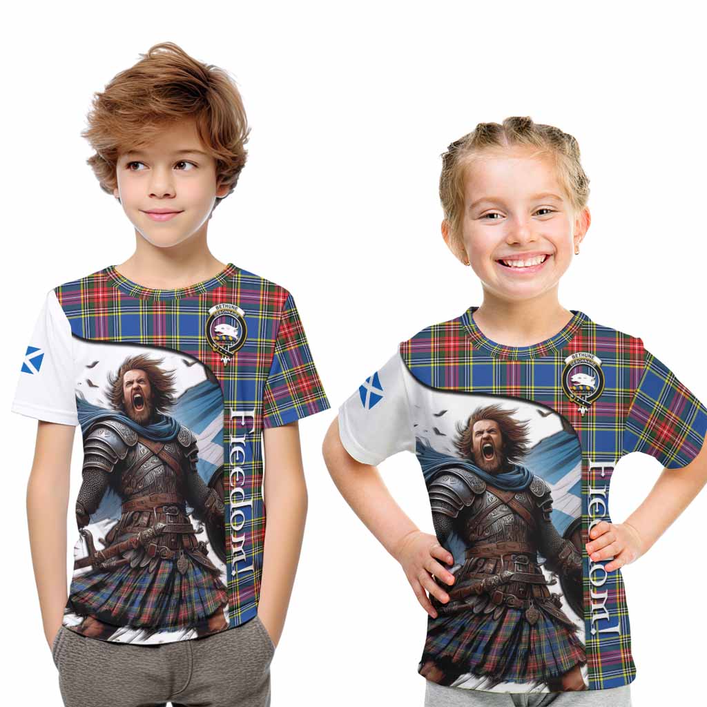 Tartan Vibes Clothing Bethune Crest Tartan Kid T-Shirt Inspired by the Freedom of Scottish Warrior