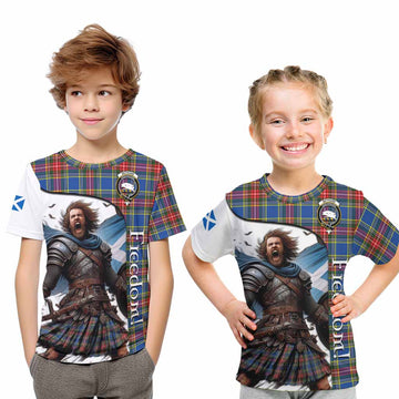 Bethune Crest Tartan Kid T-Shirt Inspired by the Freedom of Scottish Warrior