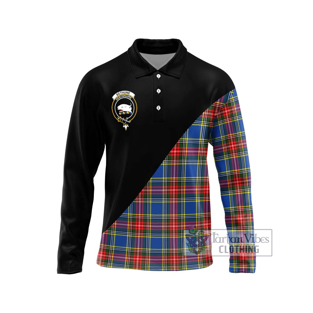 Bethune Tartan Long Sleeve Polo Shirt with Family Crest and Military Logo Style Unisex - Tartanvibesclothing Shop