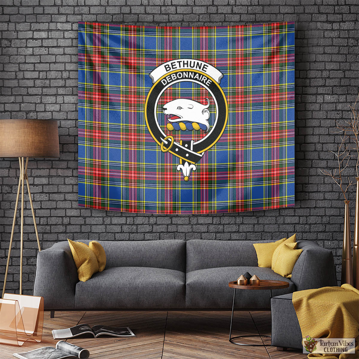 Tartan Vibes Clothing Bethune Tartan Tapestry Wall Hanging and Home Decor for Room with Family Crest