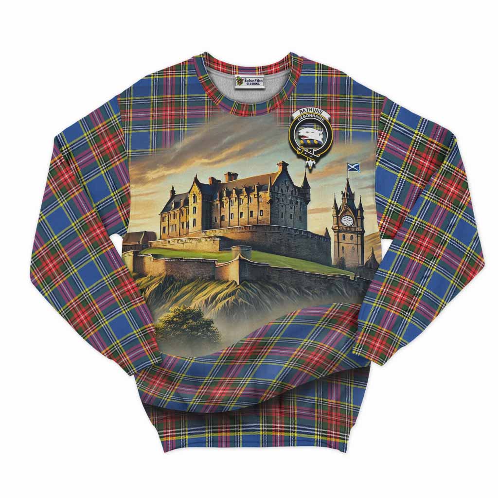 Bethune Tartan Family Crest Sweatshirt with Scottish Ancient Castle Style Unisex - Tartan Vibes Clothing