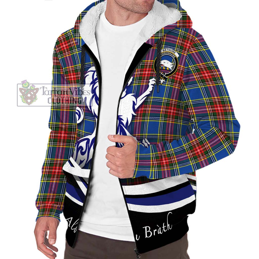 Bethune Tartan Sherpa Hoodie with Alba Gu Brath Regal Lion Emblem Unisex S - Tartanvibesclothing Shop