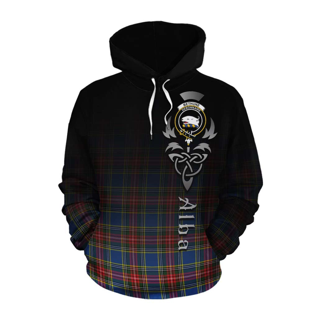 Tartan Vibes Clothing Bethune Tartan Cotton Hoodie Featuring Alba Gu Brath Family Crest Celtic Inspired