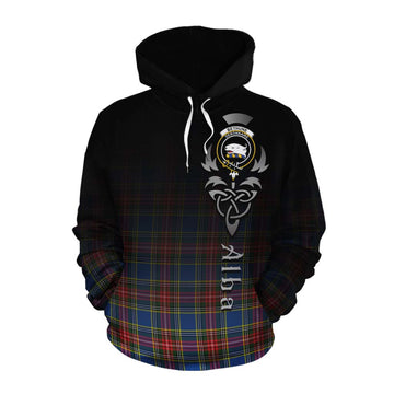 Bethune Tartan Cotton Hoodie Featuring Alba Gu Brath Family Crest Celtic Inspired