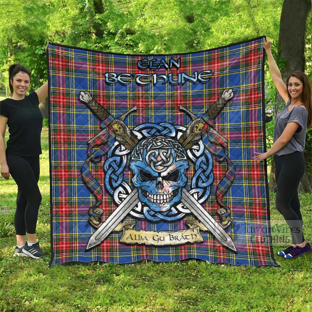 Tartan Vibes Clothing Bethune Tartan Quilt with Celtic Skull Alba Gu Brath Style