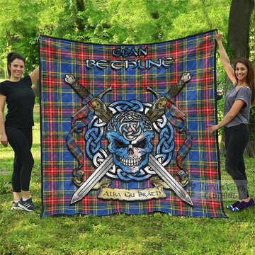 Bethune Tartan Quilt with Celtic Skull Alba Gu Brath Style