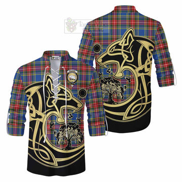 Bethune Tartan Ghillie Kilt Shirt with Family Crest Celtic Wolf Style