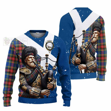 Bethune Tartan Knitted Sweater with Family Crest Scottish Bagpiper Vibes