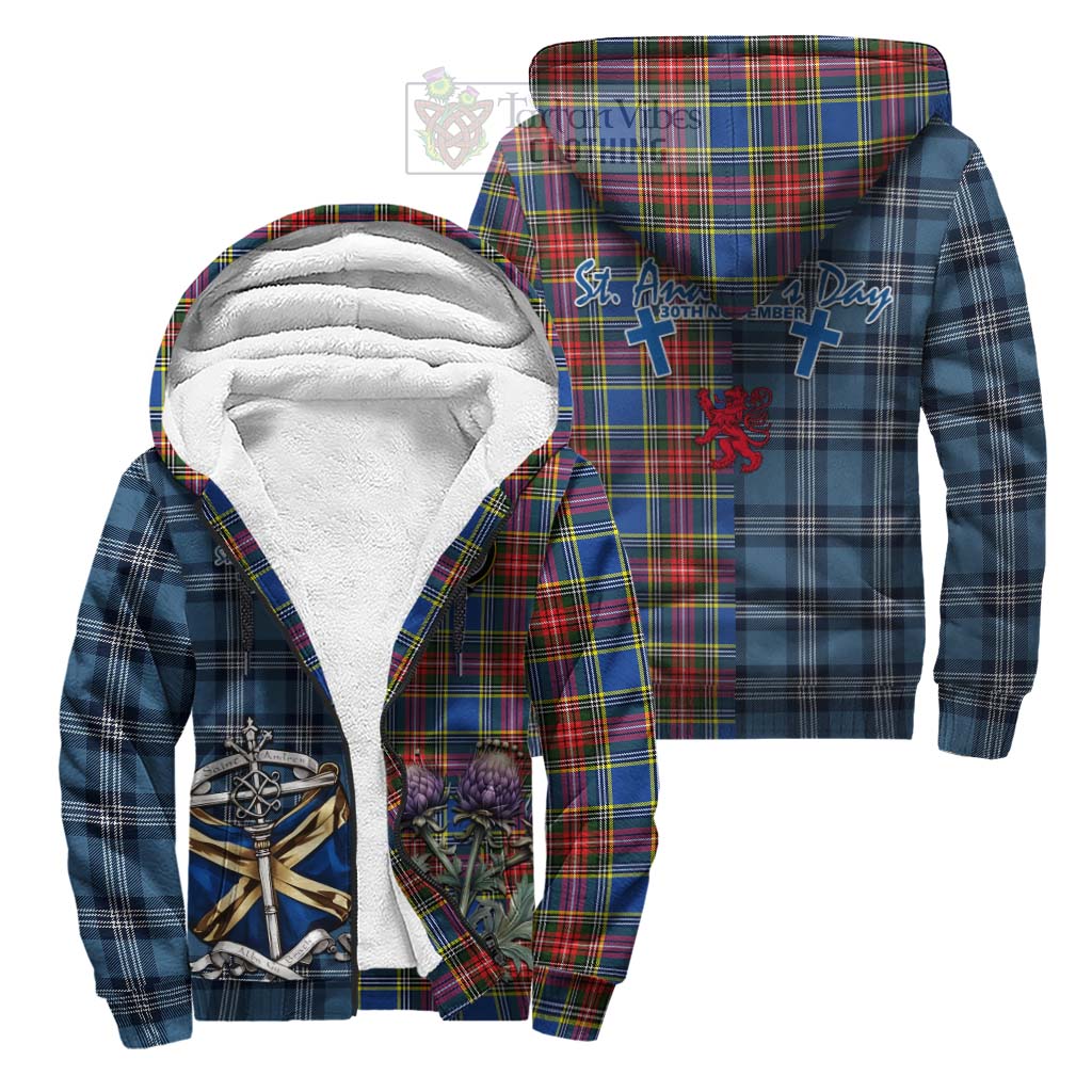 Tartan Vibes Clothing Bethune Tartan Sherpa Hoodie Happy St. Andrew's Day Half Tartan Style