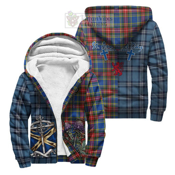 Bethune Tartan Sherpa Hoodie Happy St. Andrew's Day Half Tartan Style