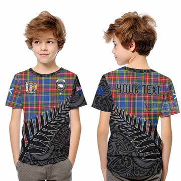 Bethune Crest Tartan Kid T-Shirt with New Zealand Silver Fern Half Style