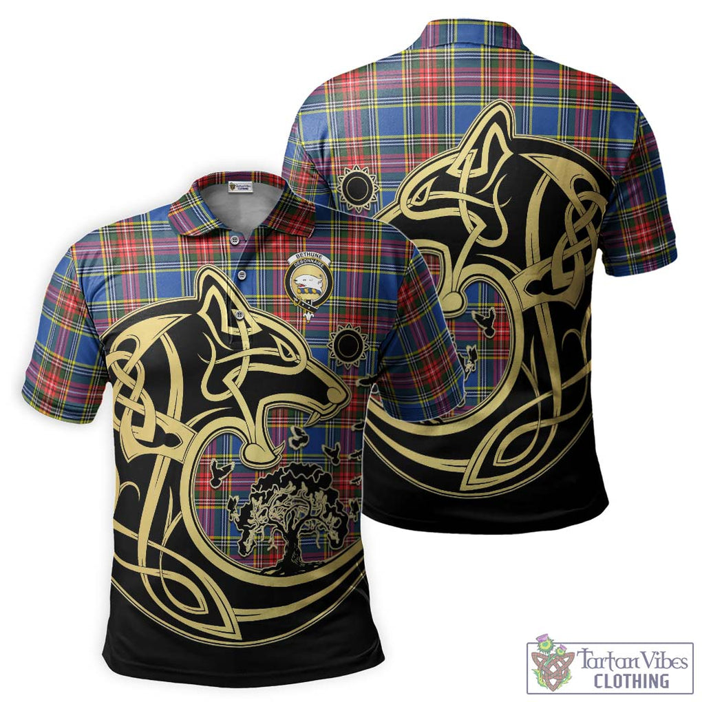 Bethune Tartan Polo Shirt with Family Crest Celtic Wolf Style Kid - Tartanvibesclothing Shop