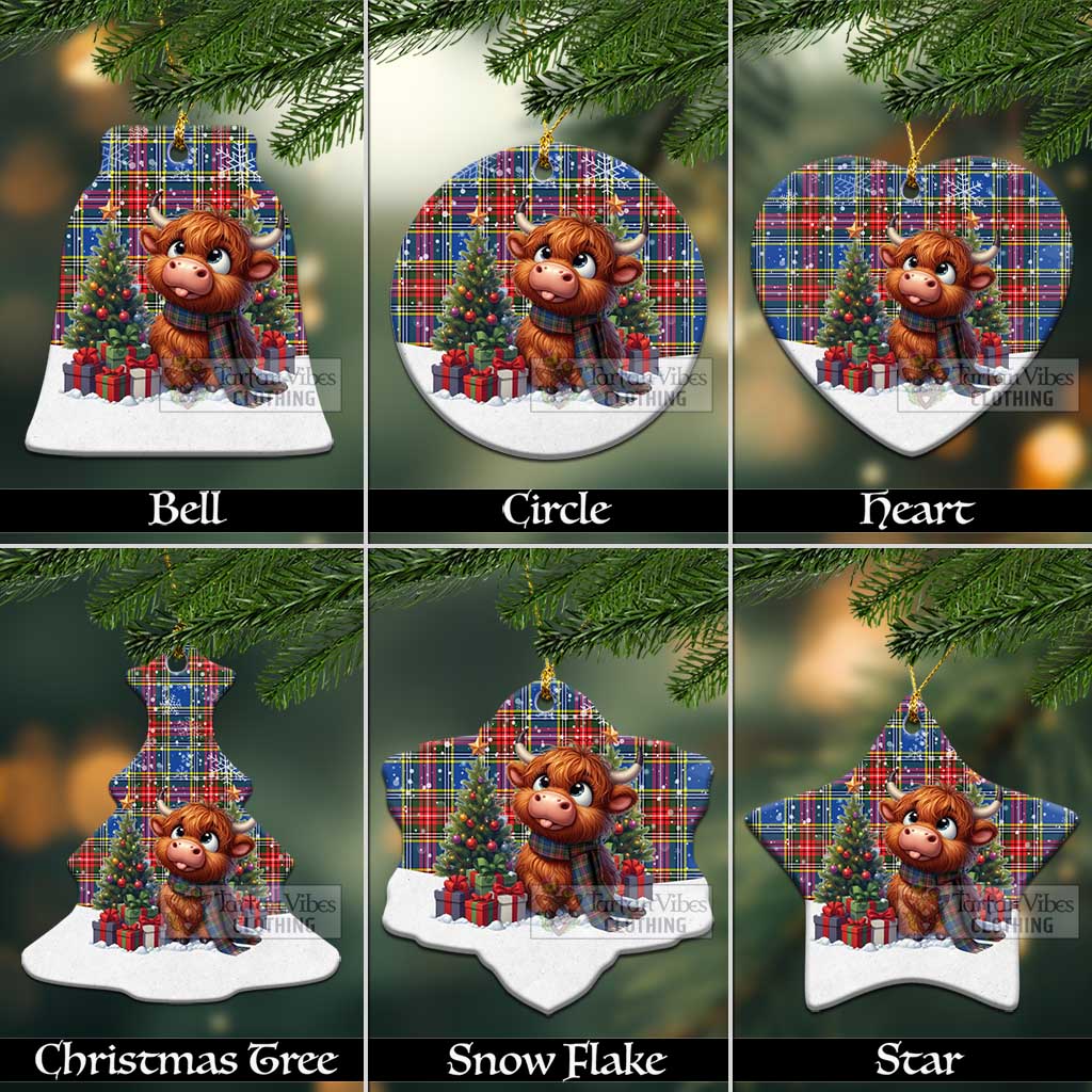 Tartan Vibes Clothing Bethune Tartan Christmas Ceramic Ornament with Adorable Highland Coo