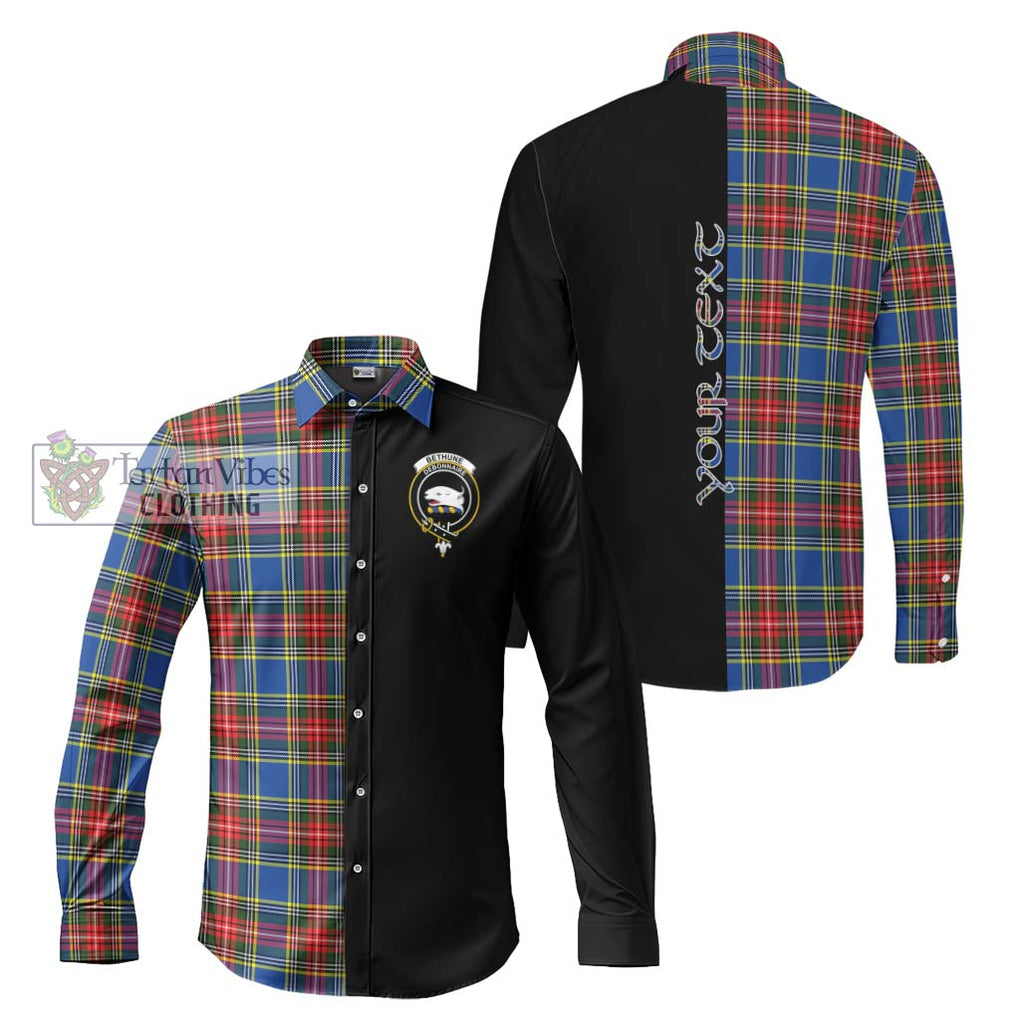 Bethune Tartan Long Sleeve Button Shirt with Family Crest and Half Of Me Style Men's Shirt S - Tartanvibesclothing Shop