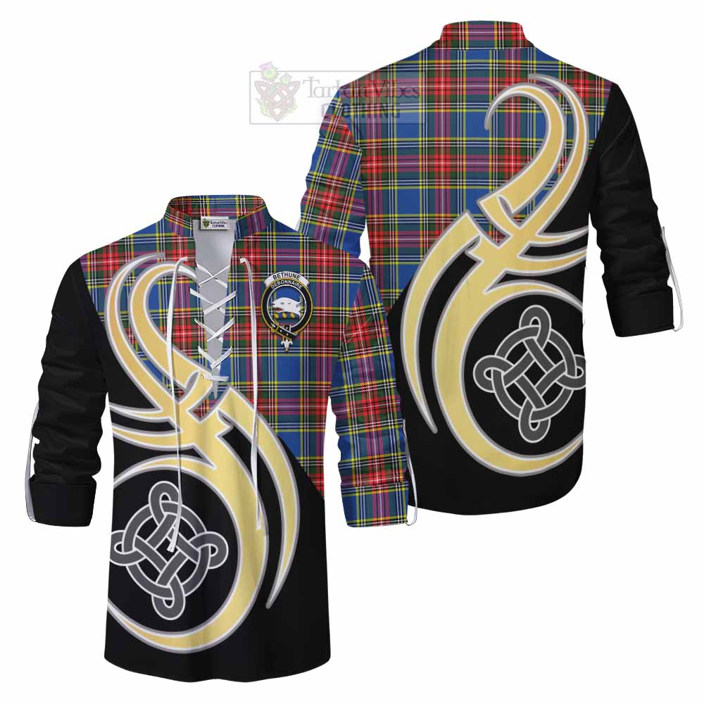 Bethune Tartan Ghillie Kilt Shirt with Family Crest and Celtic Symbol Style Men - Tartan Vibes Clothing