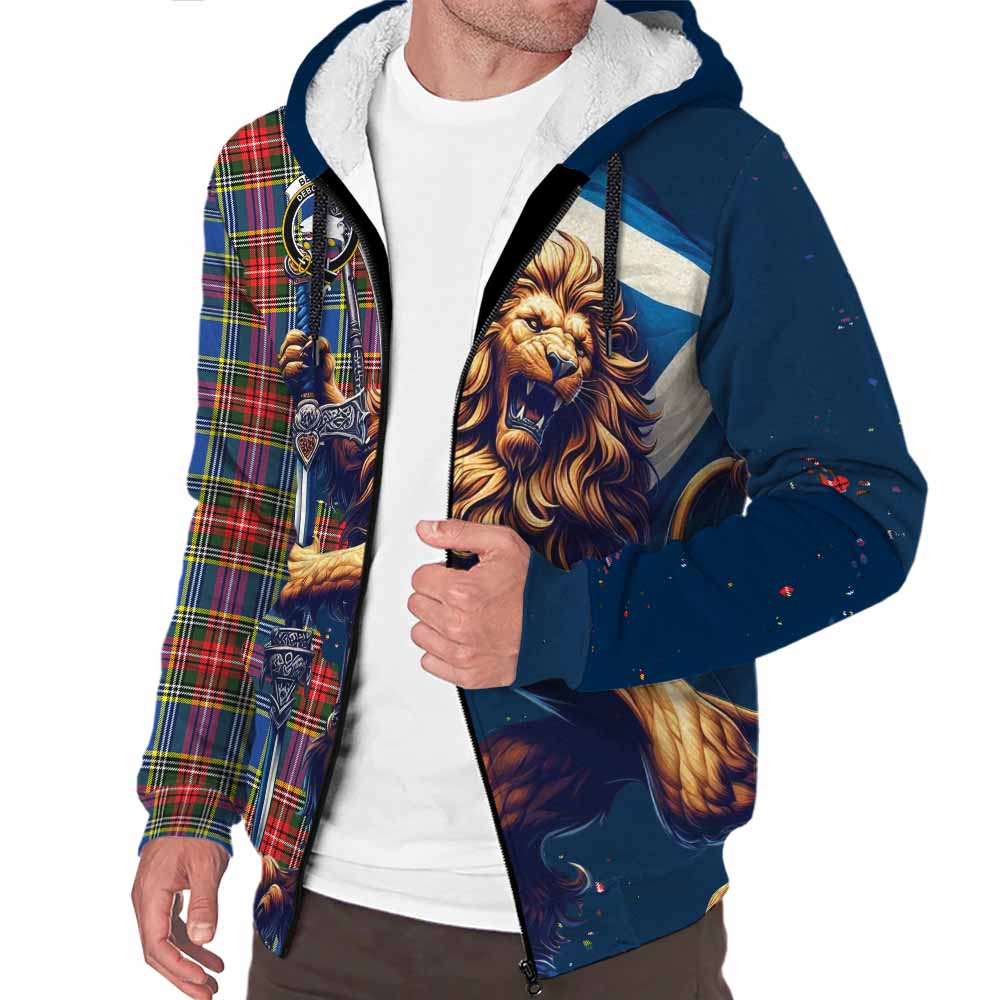 Tartan Vibes Clothing Bethune Tartan Family Crest Sherpa Hoodie with Scottish Majestic Lion