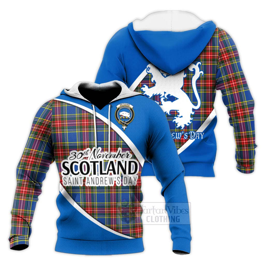 Tartan Vibes Clothing Bethune Family Crest Tartan Knitted Hoodie Celebrate Saint Andrew's Day in Style