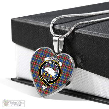 Bethune Tartan Heart Necklace with Family Crest