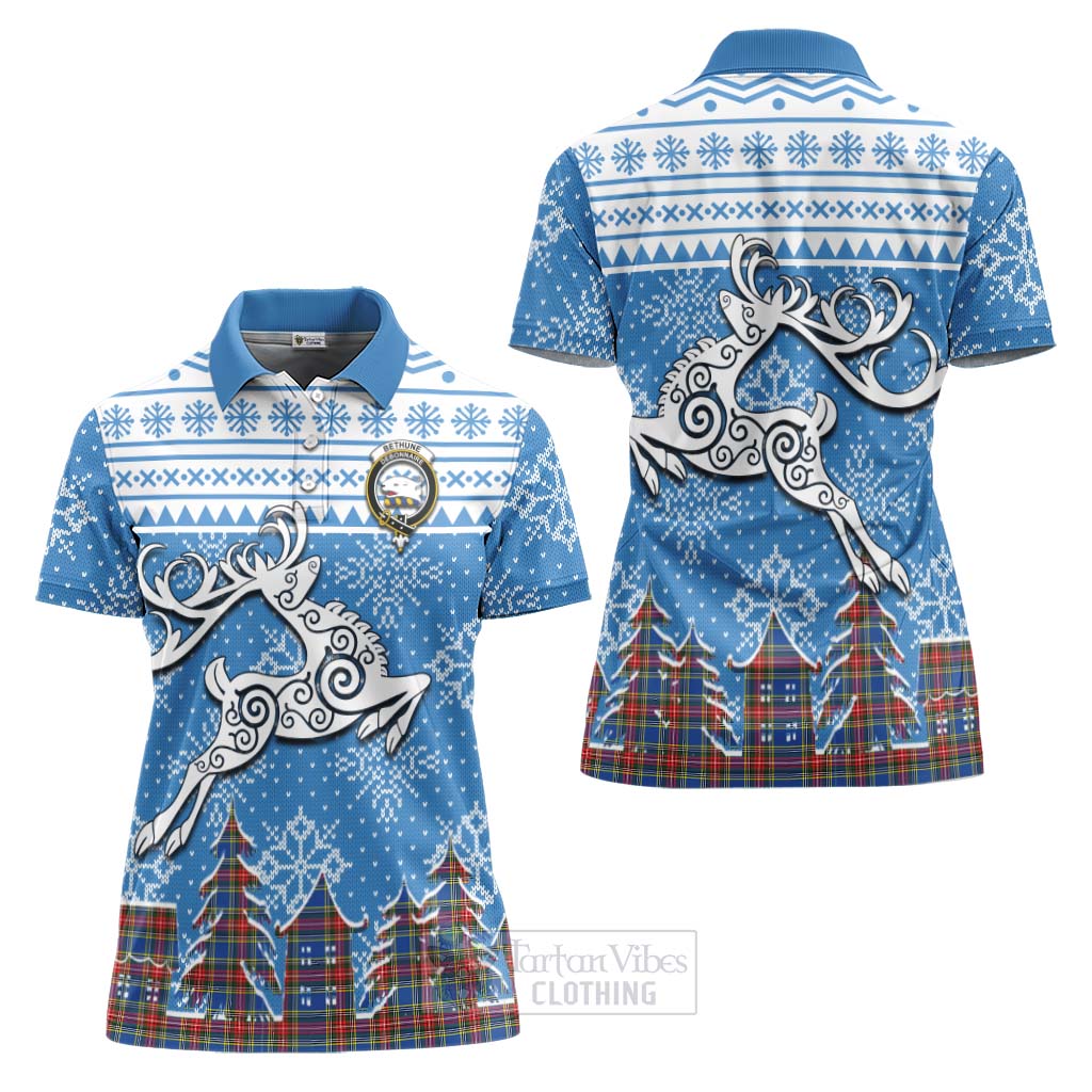 Tartan Vibes Clothing Bethune Clan Christmas Women's Polo Shirt Celtic Reindeer Style