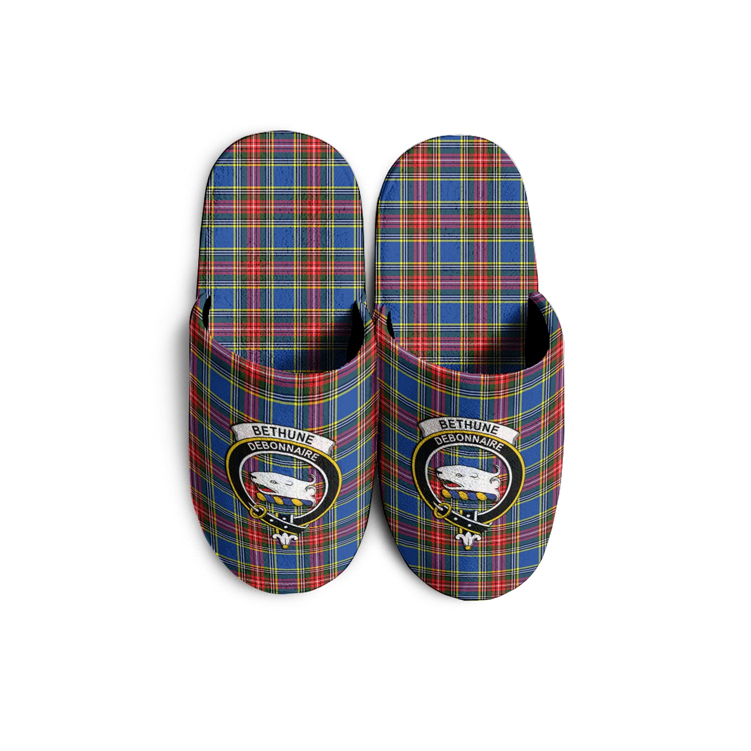 Bethune Tartan Home Slippers with Family Crest - Tartanvibesclothing
