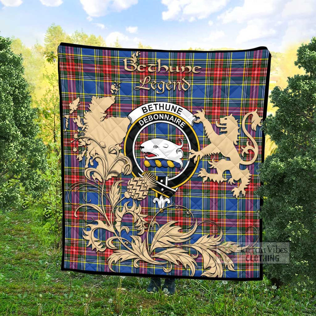 Tartan Vibes Clothing Bethune Tartan Quilt with Family Crest and Scottish Symbol Style