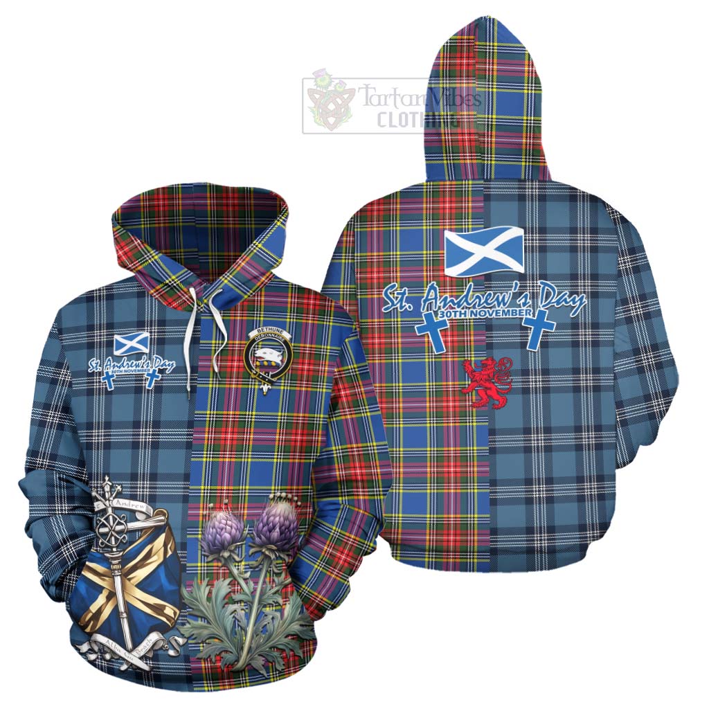 Tartan Vibes Clothing Bethune Tartan Hoodie Happy St. Andrew's Day Half Tartan Style