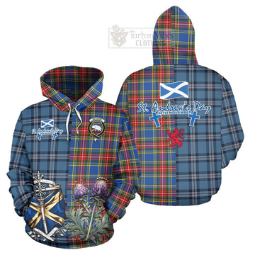 Bethune Tartan Hoodie Happy St. Andrew's Day Half Tartan Style