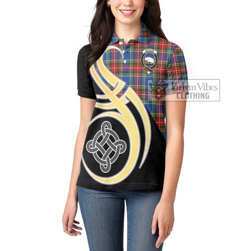 Bethune Tartan Women's Polo Shirt with Family Crest and Celtic Symbol Style Women - Tartan Vibes Clothing