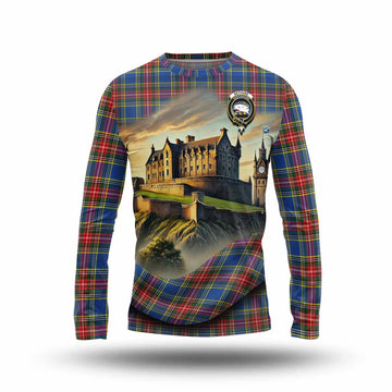 Bethune Tartan Family Crest Long Sleeve T-Shirt with Scottish Ancient Castle Style Unisex - Tartan Vibes Clothing