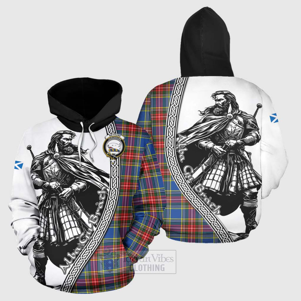 Tartan Vibes Clothing Bethune Tartan Clan Crest Hoodie with Highlander Warrior Celtic Style