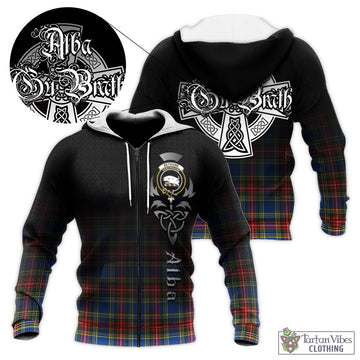 Bethune Tartan Knitted Hoodie Featuring Alba Gu Brath Family Crest Celtic Inspired