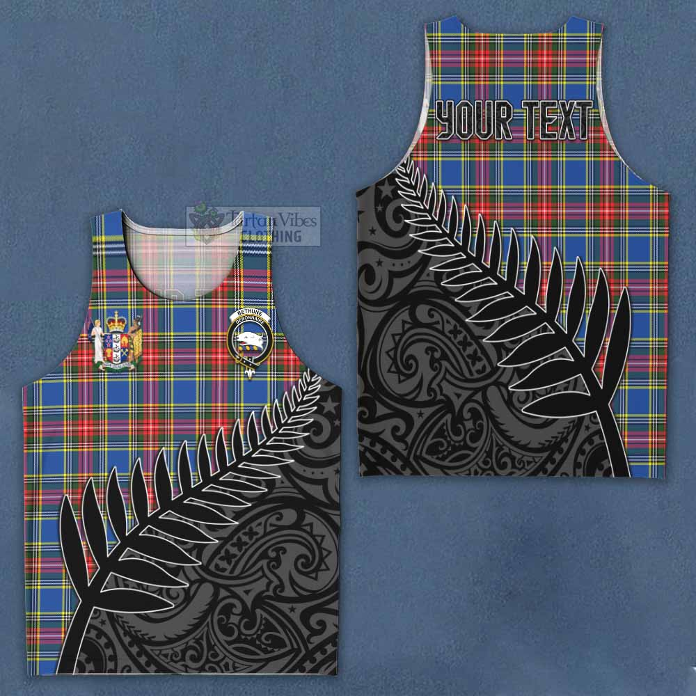 Tartan Vibes Clothing Bethune Crest Tartan Men's Tank Top with New Zealand Silver Fern Half Style