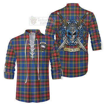 Bethune Tartan Ghillie Kilt Shirt with Family Crest Celtic Skull Style