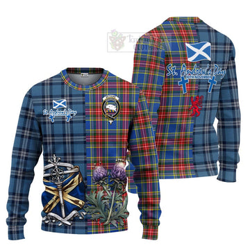 Bethune Tartan Knitted Sweater Happy St. Andrew's Day Half Tartan Style