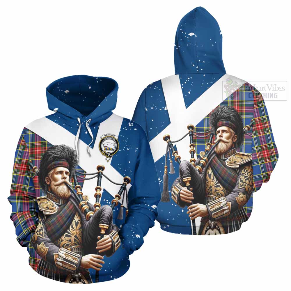 Tartan Vibes Clothing Bethune Tartan Hoodie with Family Crest Scottish Bagpiper Vibes