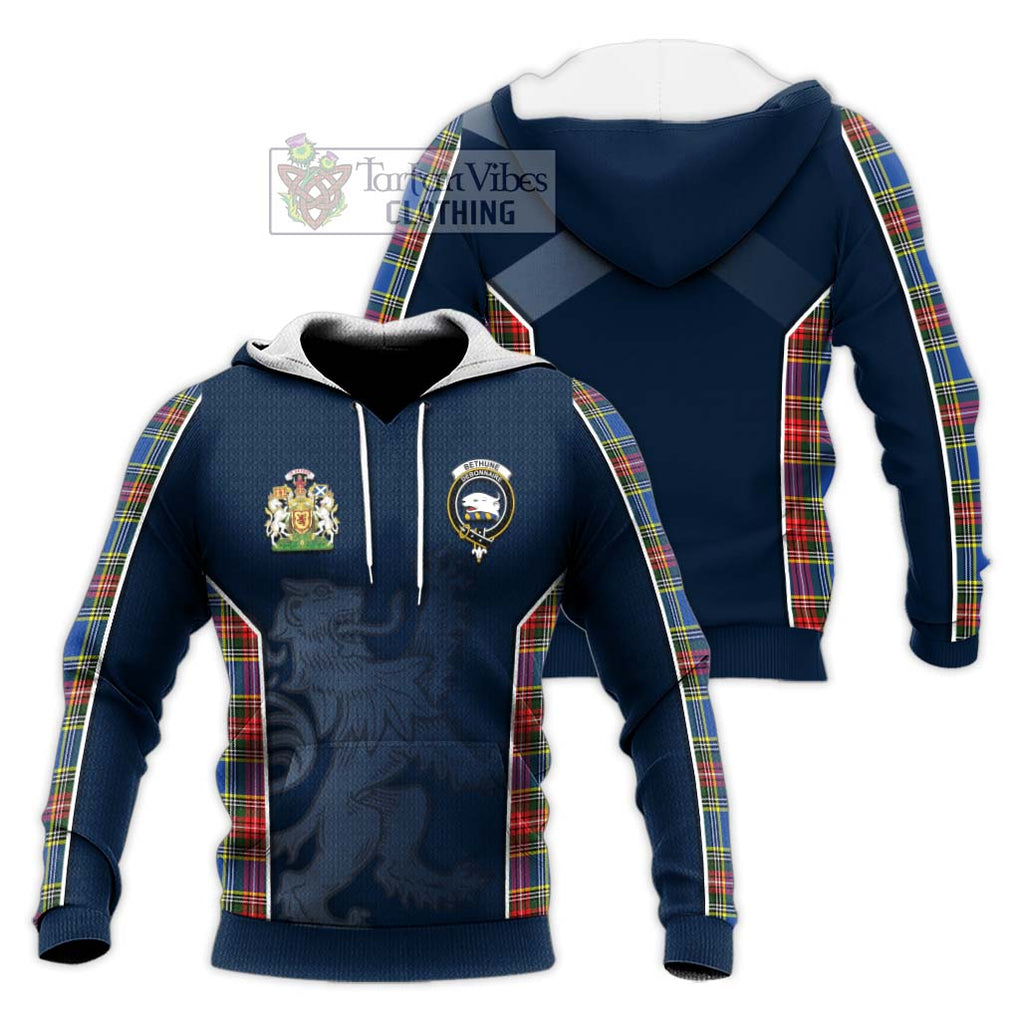 Bethune Tartan Knitted Hoodie with Family Crest and Lion Rampant Vibes Sport Style Unisex Knitted Pullover Hoodie - Tartan Vibes Clothing