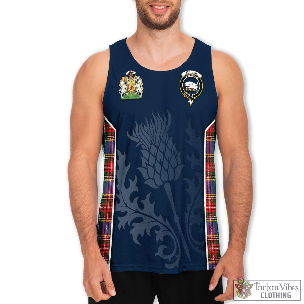 Tartan Vibes Clothing Bethune Tartan Men's Tanks Top with Family Crest and Scottish Thistle Vibes Sport Style