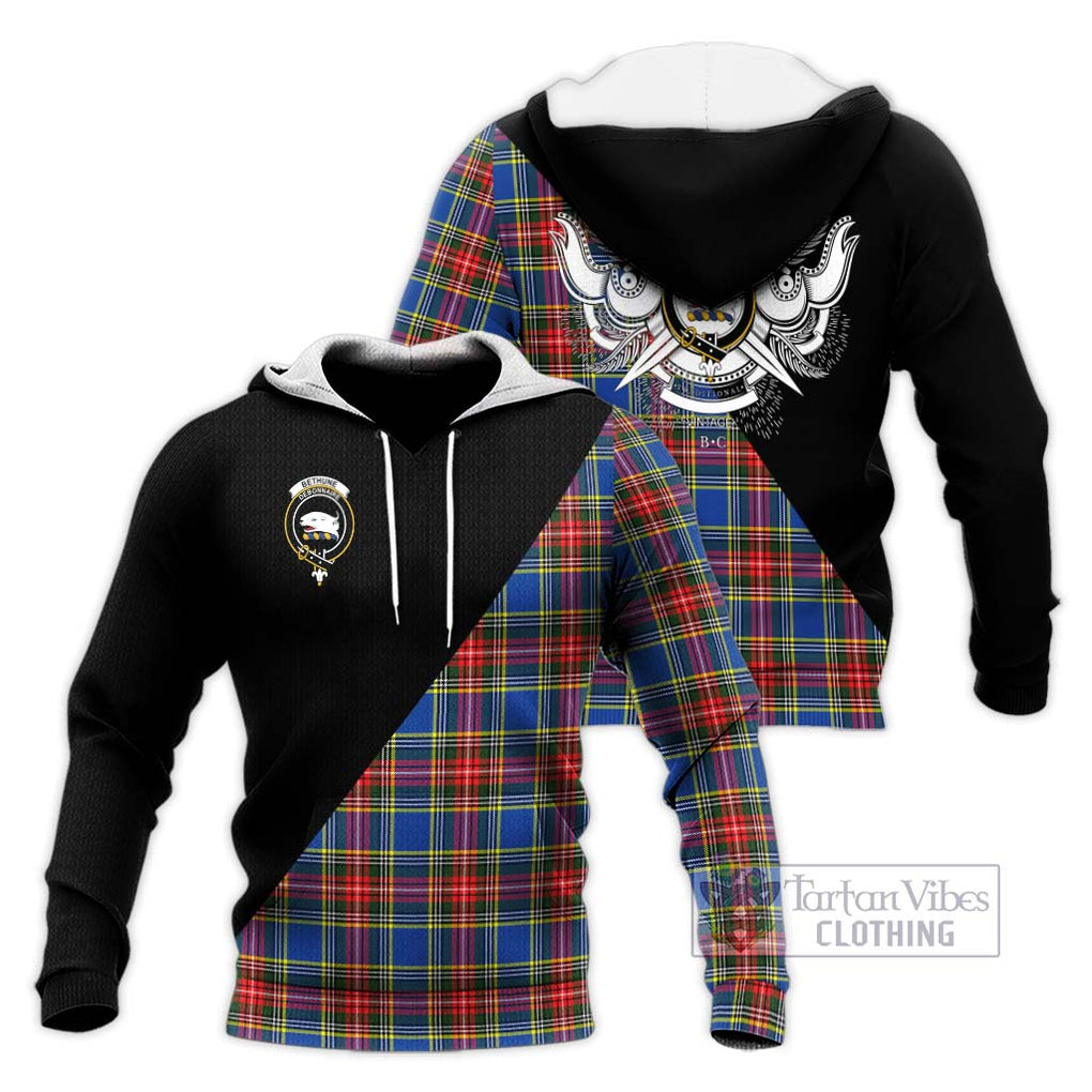 Bethune Tartan Knitted Hoodie with Family Crest and Military Logo Style Unisex Knitted Pullover Hoodie - Tartanvibesclothing Shop