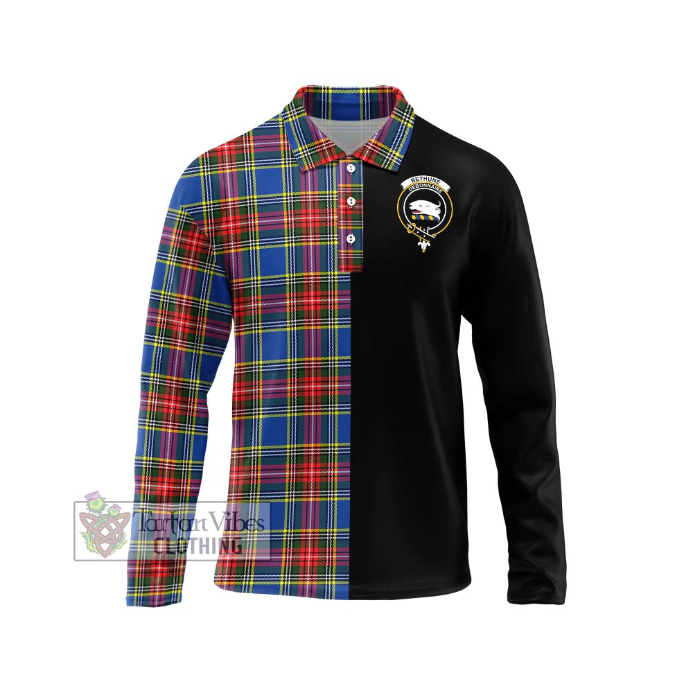 Bethune Tartan Long Sleeve Polo Shirt with Family Crest and Half Of Me Style Unisex - Tartanvibesclothing Shop