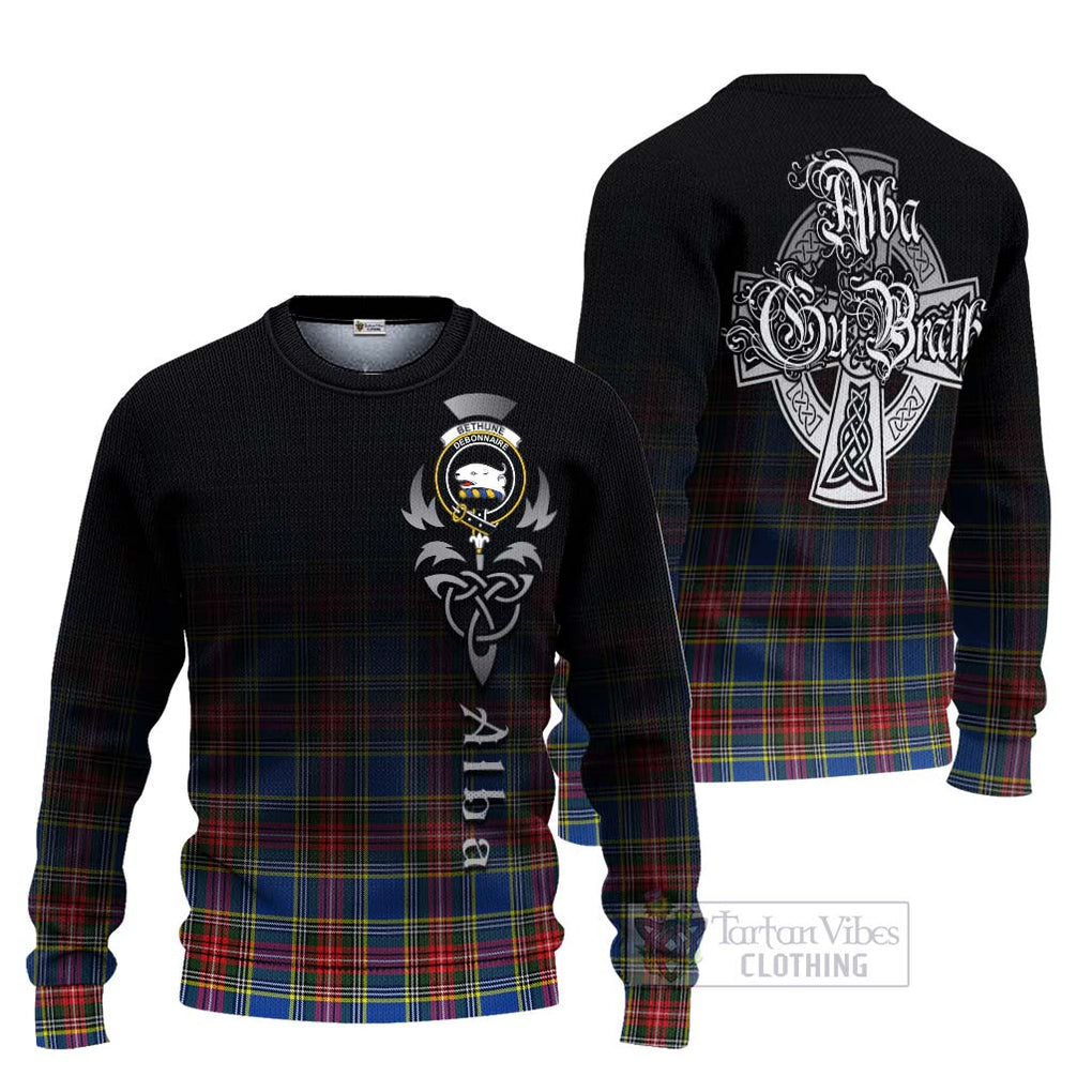 Tartan Vibes Clothing Bethune Tartan Knitted Sweater Featuring Alba Gu Brath Family Crest Celtic Inspired