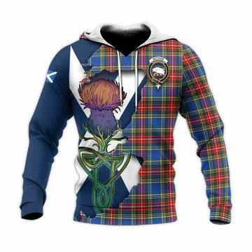 Bethune Tartan Family Crest Knitted Hoodie Scottish Thistle Celtic Inspired Unisex Knitted Pullover Hoodie - Tartan Vibes Clothing