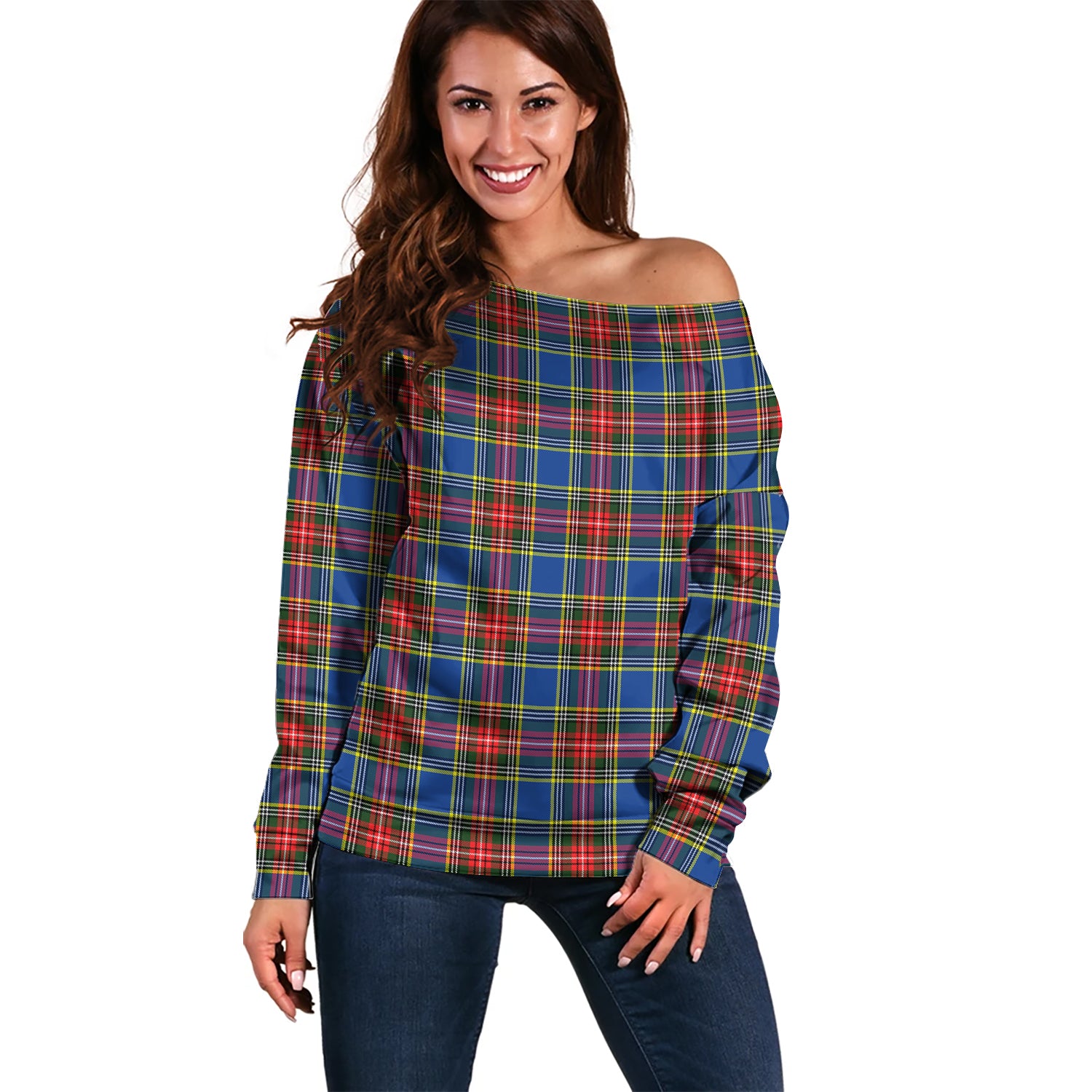 Bethune Tartan Off Shoulder Women Sweater Women - Tartanvibesclothing