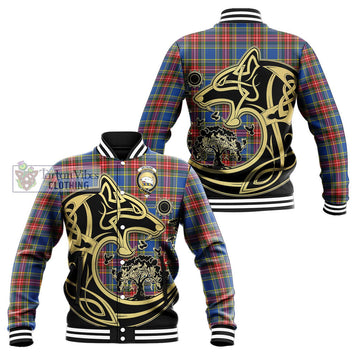 Bethune Tartan Baseball Jacket with Family Crest Celtic Wolf Style