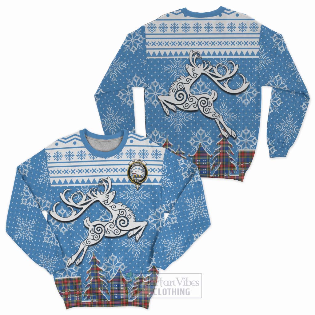 Tartan Vibes Clothing Bethune Clan Christmas Sweatshirt Celtic Reindeer Style