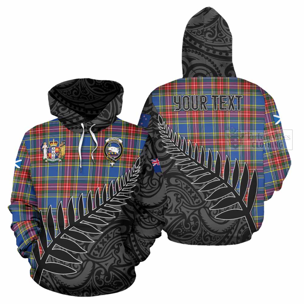 Tartan Vibes Clothing Bethune Crest Tartan Hoodie with New Zealand Silver Fern Half Style