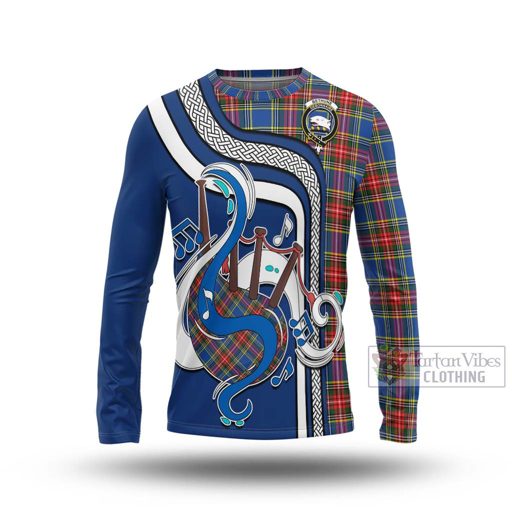 Tartan Vibes Clothing Bethune Tartan Long Sleeve T-Shirt with Epic Bagpipe Style